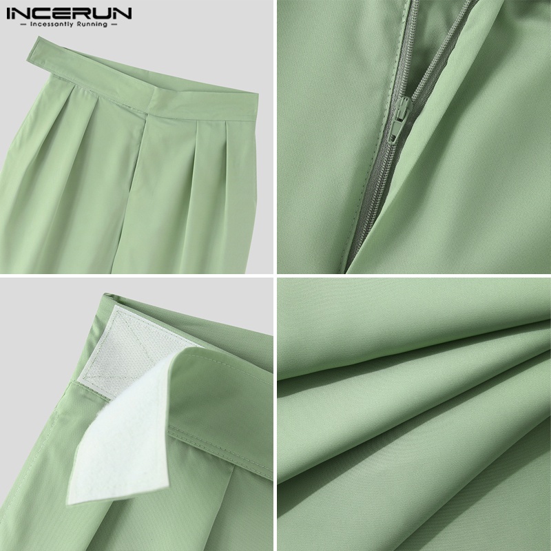 Quần baggy dài ống rộng INCERUN màu trơn lưng cao thời trang cho nam