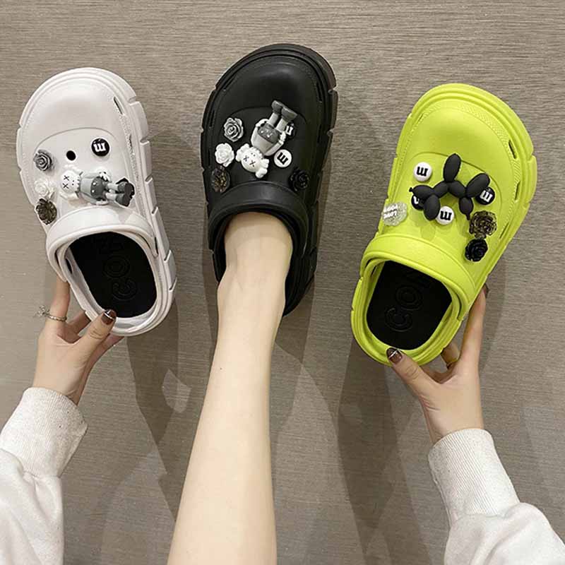 Dép Sục Crocs Đế Cao Hack Chân Đi Mưa Full Phụ Kiện Màu Xanh Trắng Đen