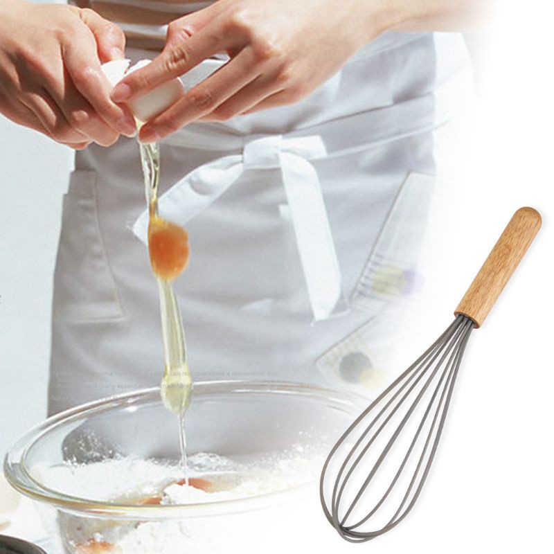 HO Stainless Steel Egg Beater Hand Mixer Cream Blender Stirring Whisk Frother Wood