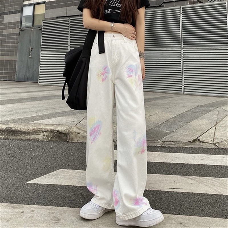 Quần Jeans Dáng Dài Lưng Cao Ống Rộng Kiểu Hàn Quốc Hợp Thời Trang