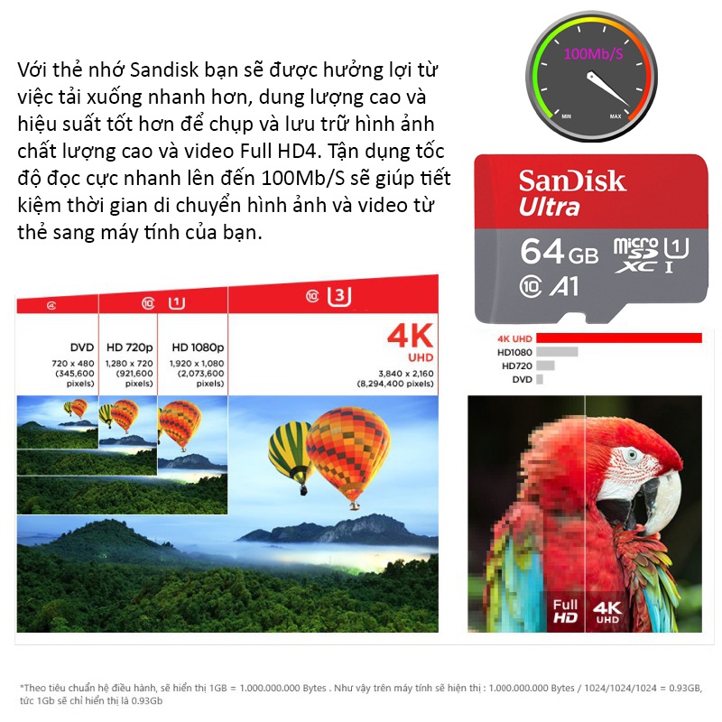 Thẻ nhớ Sandisk 64GB Class 10 667x100MB/s chuyên cho điện thoại,máy ảnh - Thẻ nhớ 64GB cho loa đài | BH 5 Năm 1 đổi 1