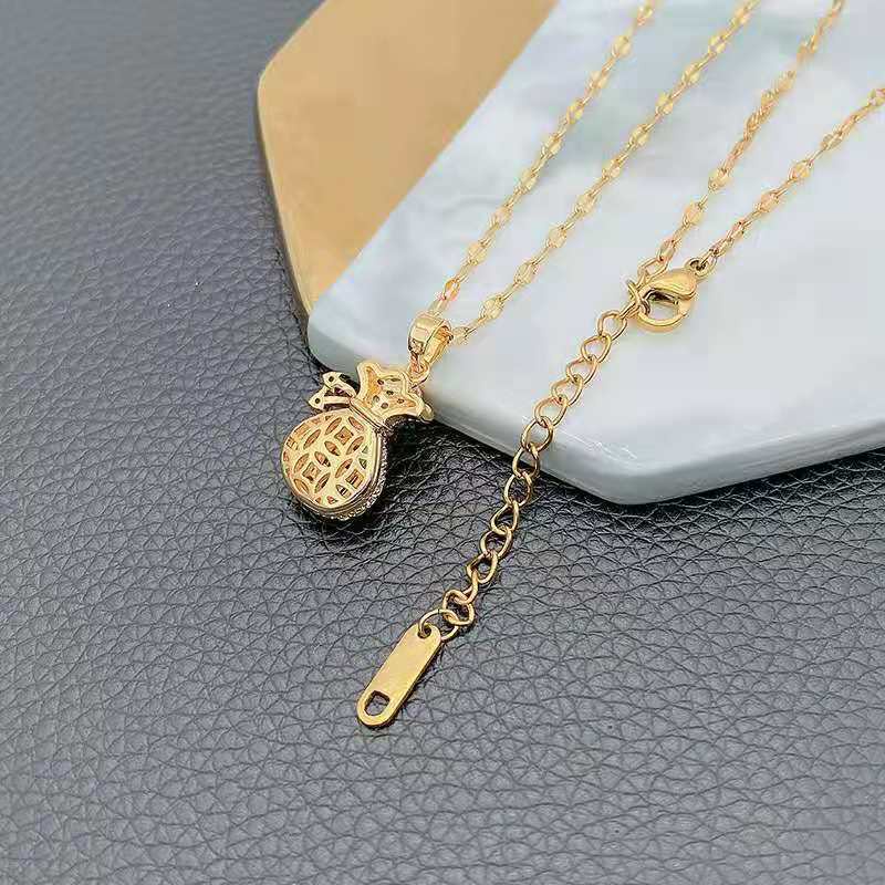dây chuyền nữ 100% TITAN - KHÔNG GỈ - KHÔNG PHAI MÀU 18k vàng kim cương may mắn Trung Quốc &quot;Fu&quot; Túi tiền mặt vòng cổ