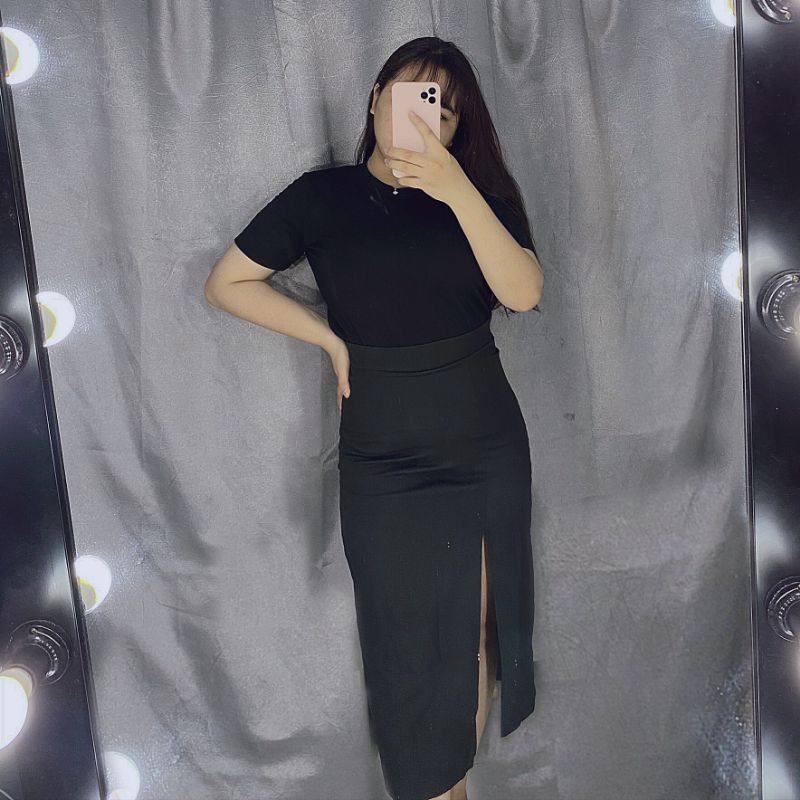 Sét Áo thun + váy dài xẻ đùi bigsize 60-90kg