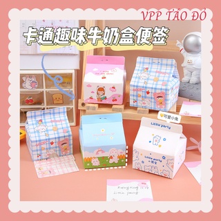 Hộp 200 tờ giấy note giấy nhớ 7x7 cm kiểu hộp sữa dễ thương - VPP Táo Đỏ
