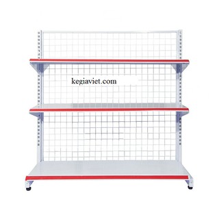 Kệ siêu thị đơn, 3 tầng cao 1,2m, dài 0,9m, rộng 0,4m.