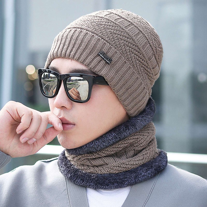 Set Mũ Len Beanie Và Khăn Choàng Cổ Dạng Ống Cho Nam