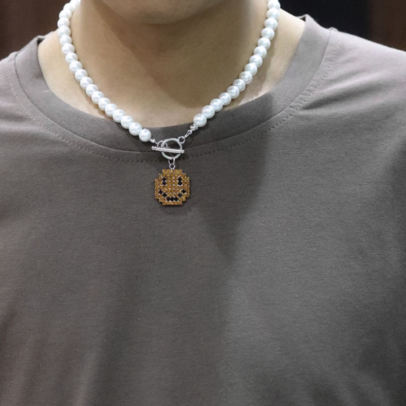 Dây chuyền ngọc trai thiết kế đơn giản phối mặt hình mặt cười xinh xắn