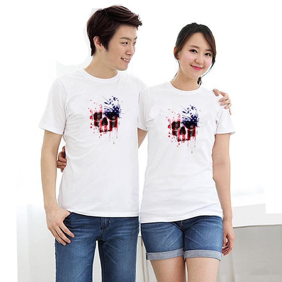 Áo thun cặp đôi in hình đầu lâu Mỹ form rộng phong cách hàn quốc