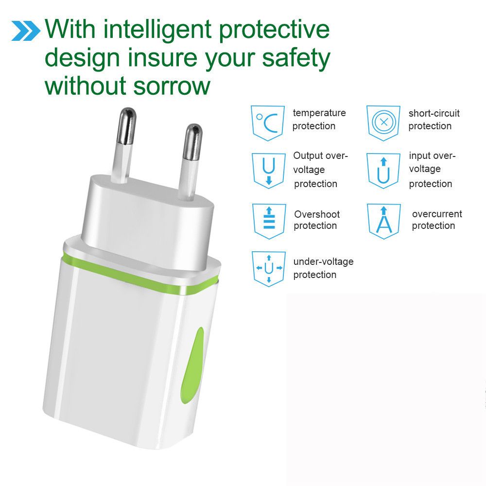Củ sạc nhanh 2 cổng USB có đèn LED 5V 2.1A phích cắm EU