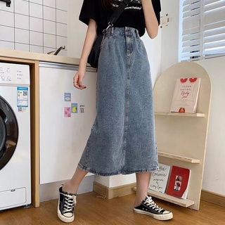 Chân váy bò jeans dài có chun sau lưng hàng taobao kèm ảnh thật