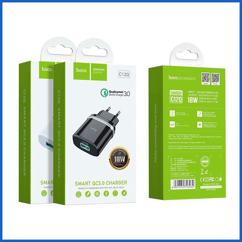 Củ sạc nhanh FREESHIP50K Hoco C12 2.4A - 2 cổng USB cho Iphone, Samsung, Huawei,..- chính hãng