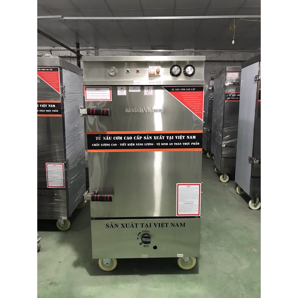 Tủ nấu cơm công nghiệp dùng gas & điện kết hợp 8 khay, tủ cơm công nghiệp