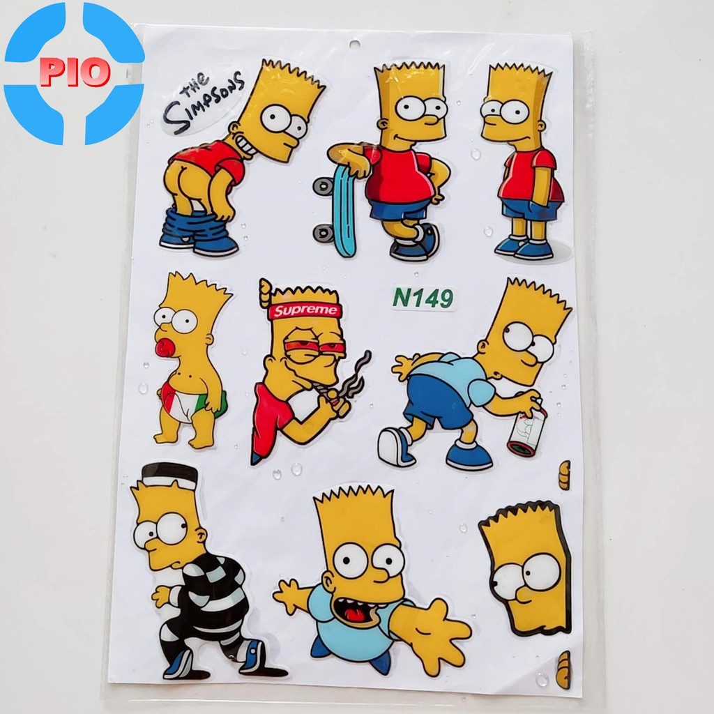 Bộ Tem Simpsons Mr Bean Pikachu Dập Nổi Cao Cấp Sticker cute ngộ nghĩnh Dán Xe, Ô Tô, Mũ Bảo Hiểm Chống Thấm