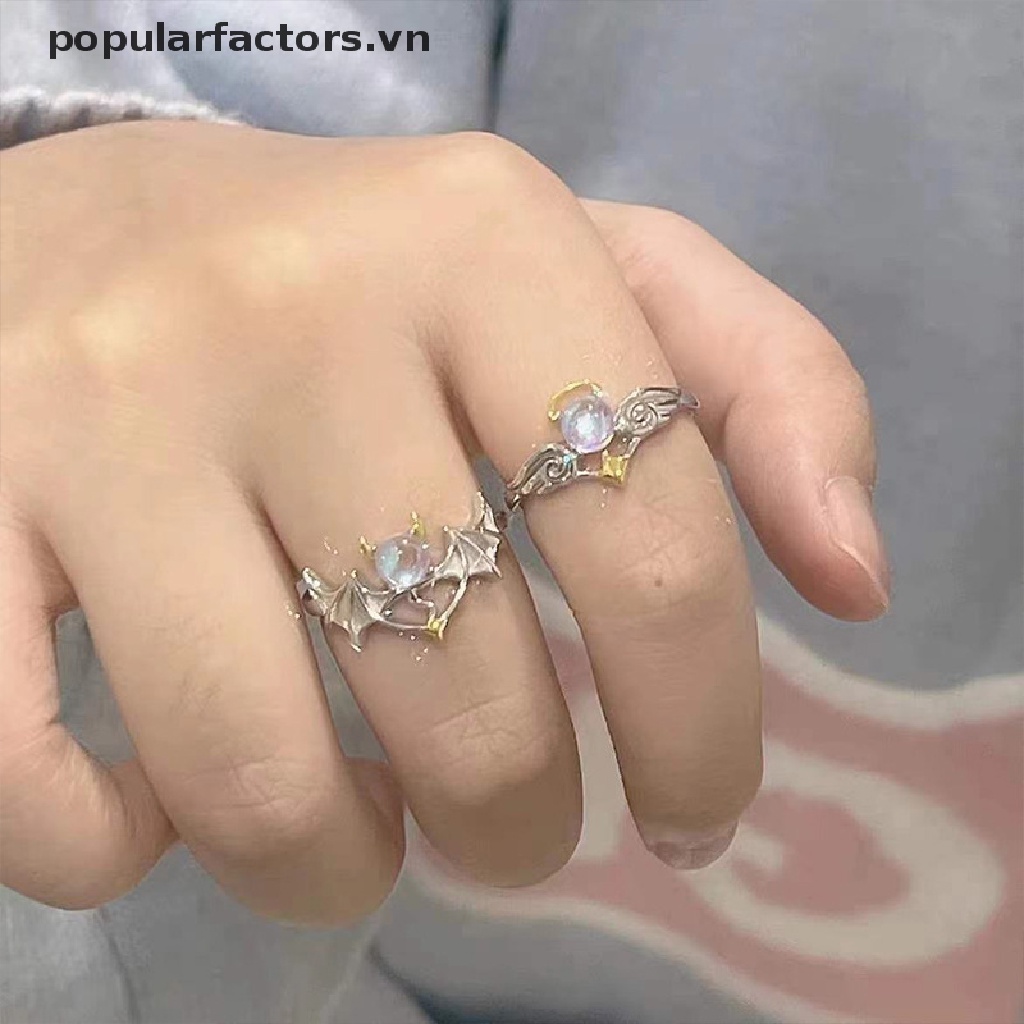 [Phổ Biến] Nhẫn Cặp Đôi Mới 2022 Đính Đá Mặt Trăng Màu Bạc Cho Nam Và Nữ