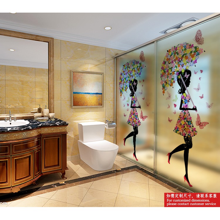 Decal dán kính cao cấp - Cô Gái Cây Dù Hoa ( 60x116cm )