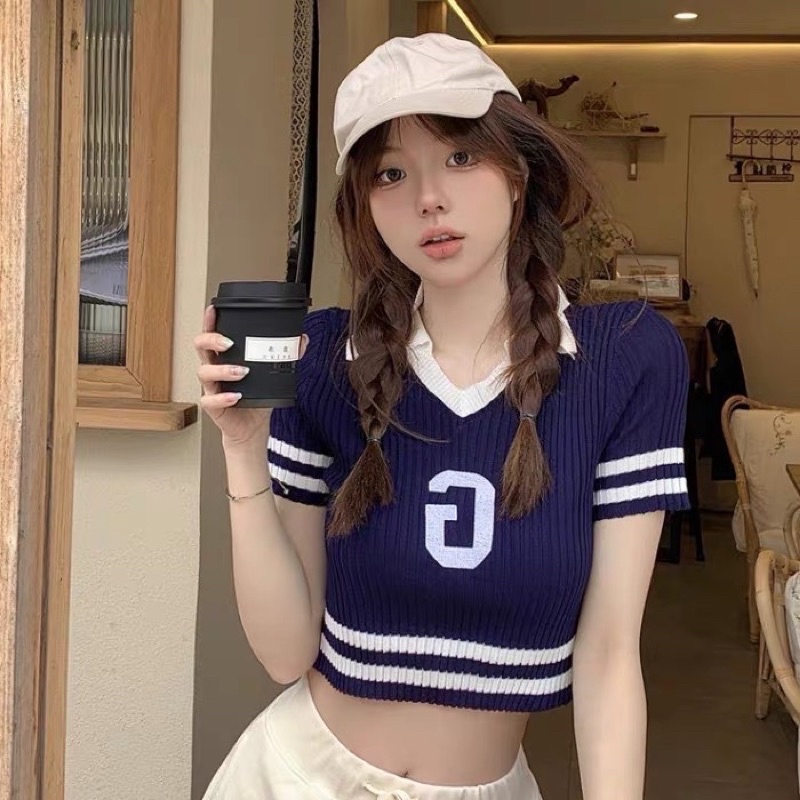 Áo Len Mongtoghi cổ Polo chữ G Siêu xinh, Áo Len Bóng Chày Cổ Bẻ