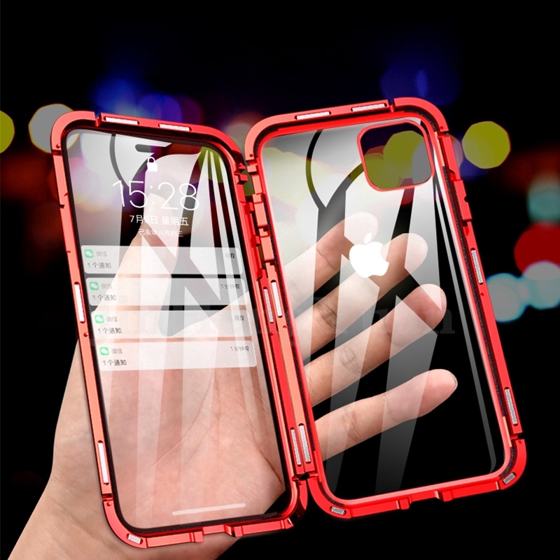 Ốp kính cường lực bảo vệ 2 mặt toàn diện viền kim loại từ tính thích hợp cho Iphone 13 Promax 12 Mini 13 Mini