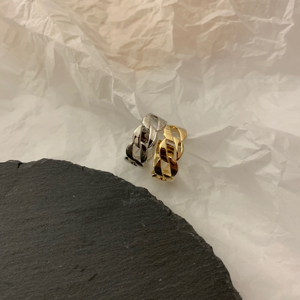 Nhẫn hở phối dây xích kim loại phong cách retro Hàn Quốc mới 2021