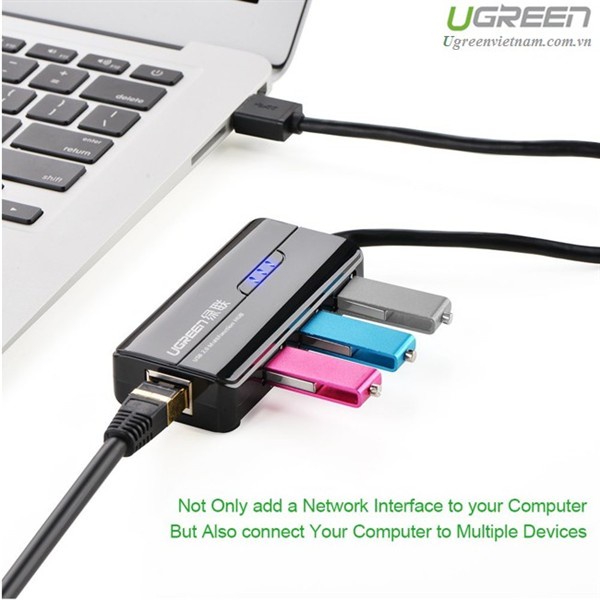 Bộ chia 3 cổng USB 2.0 kèm cổng mạng Ethernet 10/100Mbps Ugreen 20264 Chính hãng