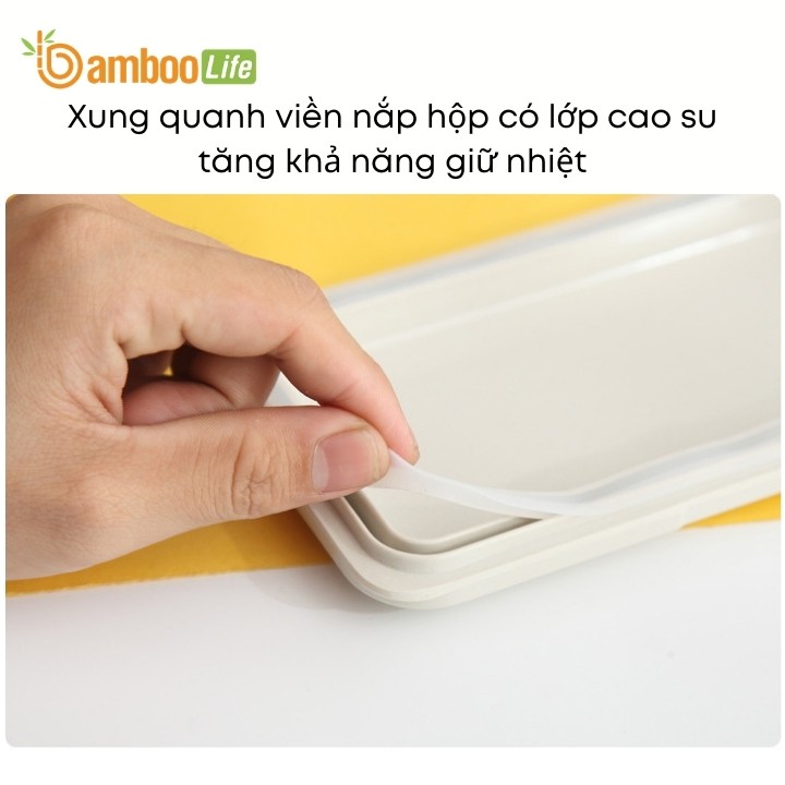 Hộp cơm 2 tầng kèm đũa làm từ sợi tre hiệu Bamboo Life BL174 phong cách Nhật, an toàn, tiện dụng, dễ dàng mang đi học