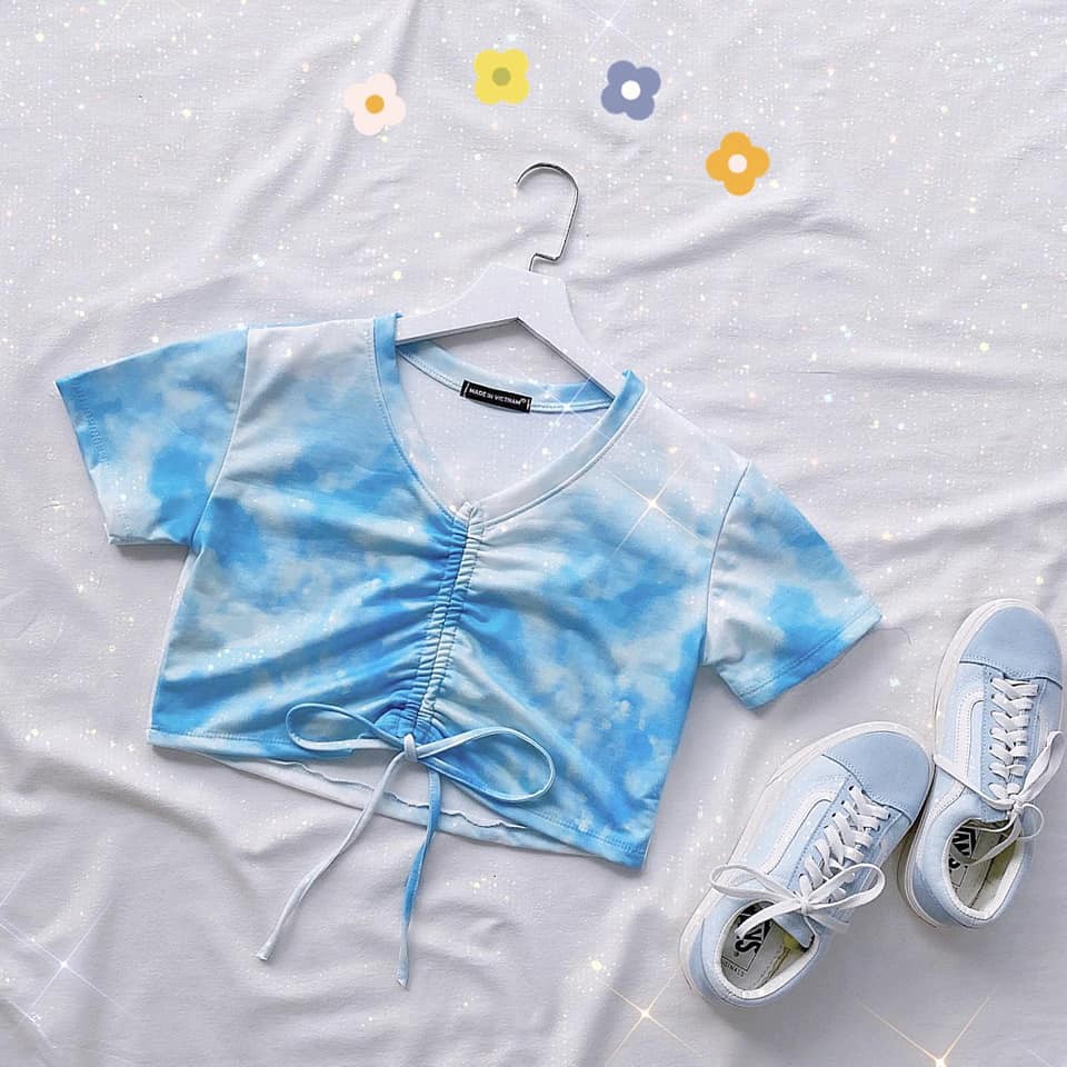 Áo croptop dây rút loang màu Tie Dye hot hit