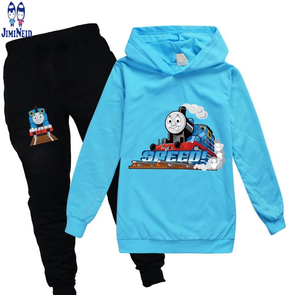 Bộ 2 Món Áo Hoodie Tay Dài In Hoạt Hình Thomas + Quần Dài Cho Bé Trai