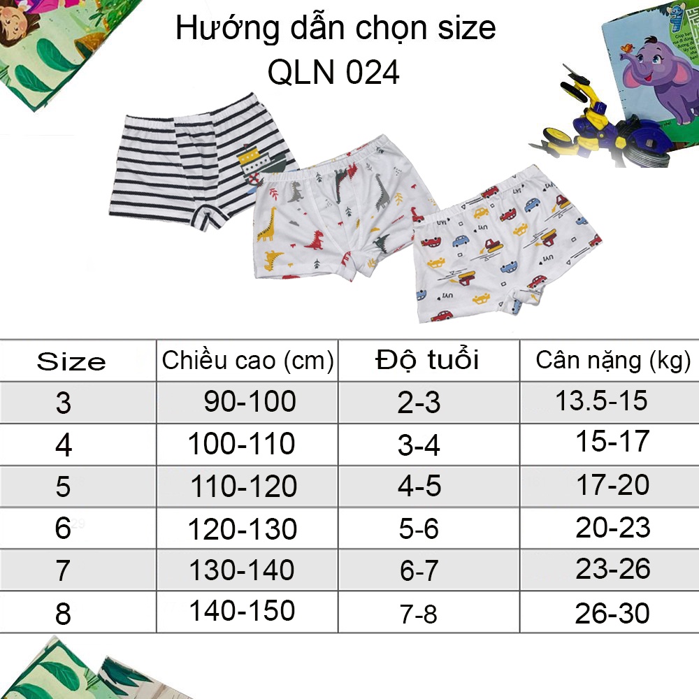 Set 3 chiếc quần lót bé trai họa tiết đáng yêu, mềm mại, kháng khuẩn Atuner QLN024