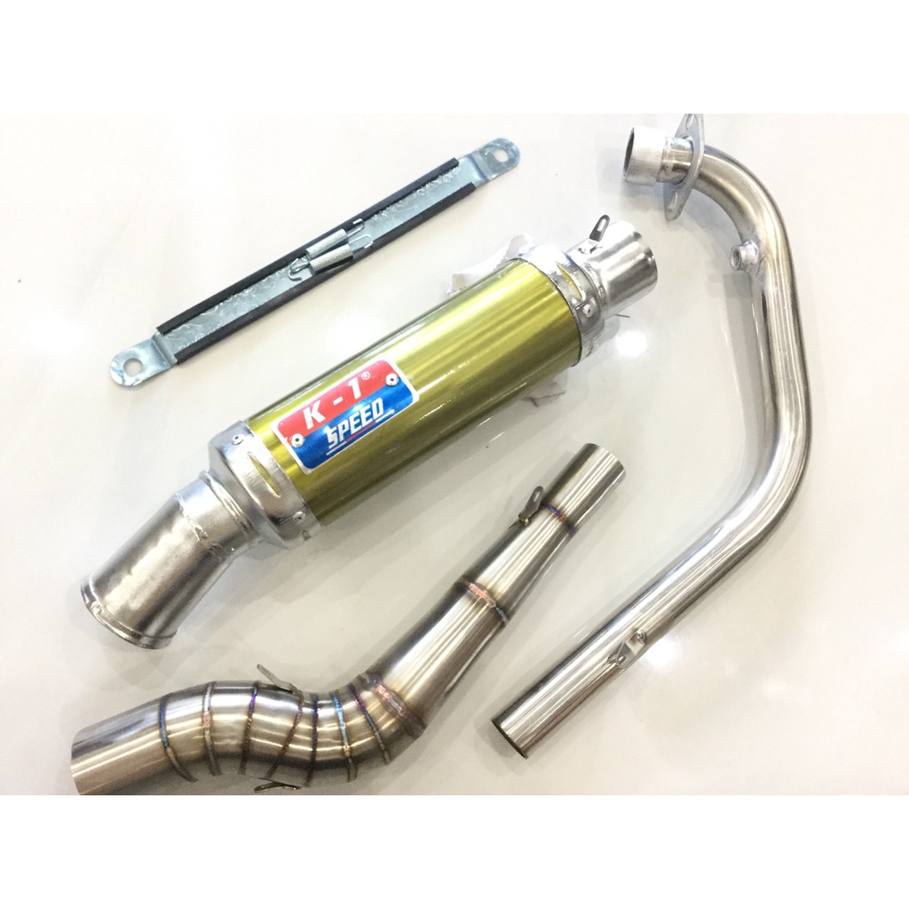 Bộ pô K1 VÀNG full cổ cong 2 KHÚC INOX 304 WAVE, SI, CUP, DREAM, EXCITER, WINER, SONIC, RAIDER FI, SATRIA, GSX
