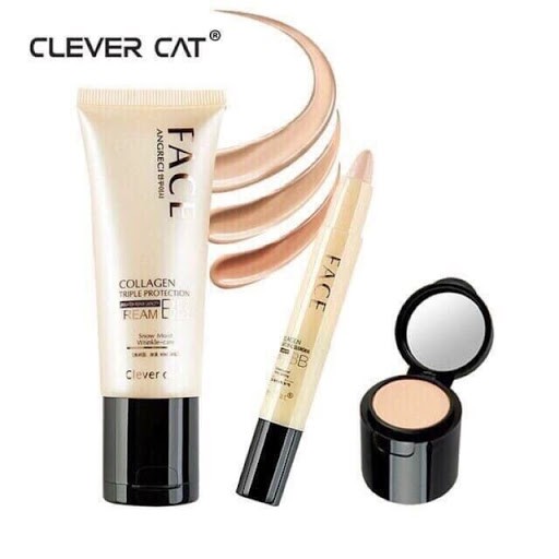 COMBO kem nền trang điểm 3 IN 1 THE FACE CLEVER CAT NỘI ĐỊA TRUNG