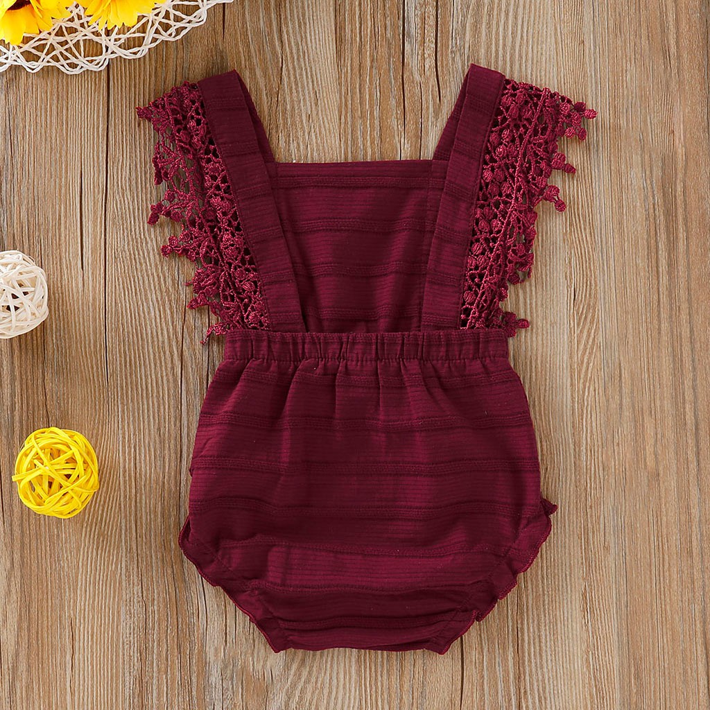 Newborn Infant Baby Girl Boy Solid Lace Bow Romper Bodysuit Clothes Outfits