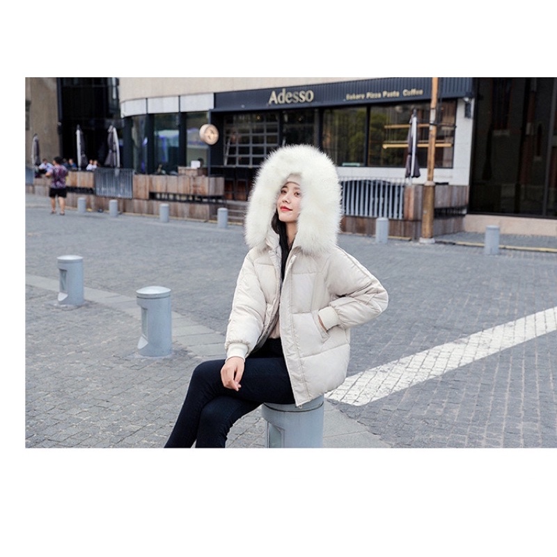 Áo Khoác Phao nữ béo mũ Lông tay gân dáng ngắn lông tháo rời - Tặng kèm áo phông thời trang | BigBuy360 - bigbuy360.vn