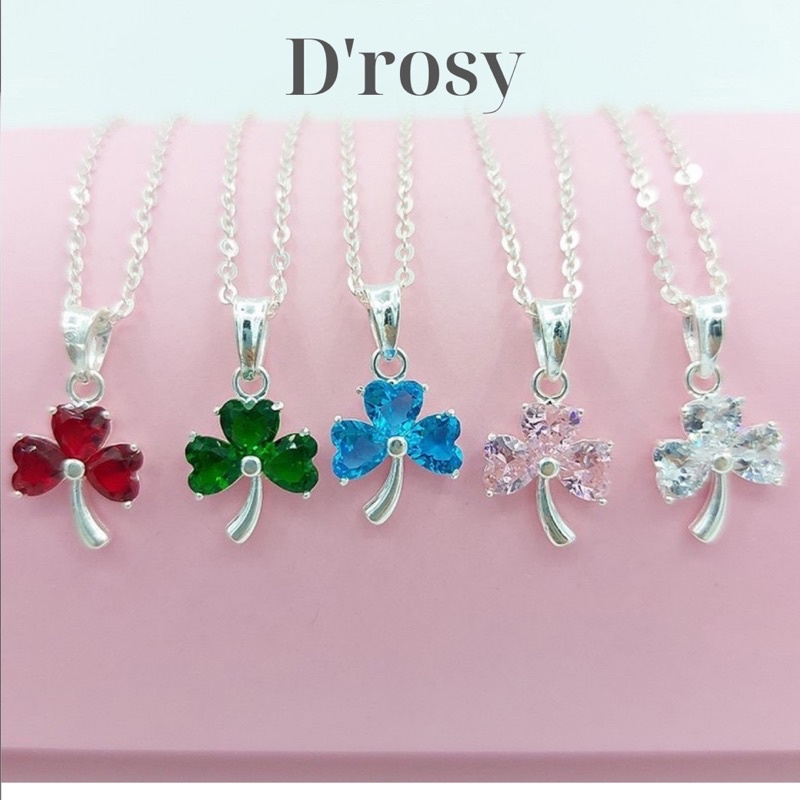 Dây chuyền bạc nữ mặt cỏ 3 lá đá nhiều màu trắng và hồng