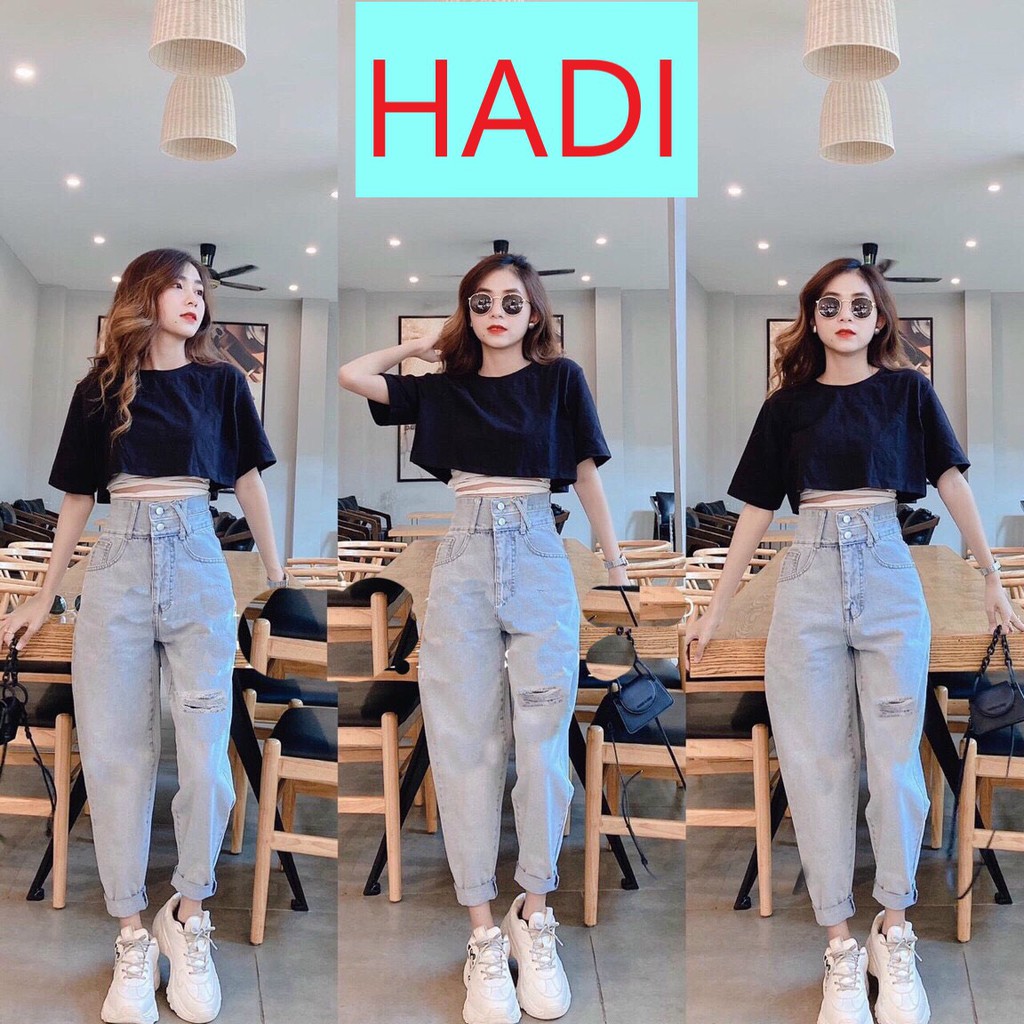 [ MẠNH MẼ ] QUẦN BAGGY JEAN NỮ LƯNG CAO XẺ NỬA ĐĨA CHÉO RÁCH 1 GỐI TO CAO CẤP HADI SIÊU LẠ CỰC HOT-NL12358