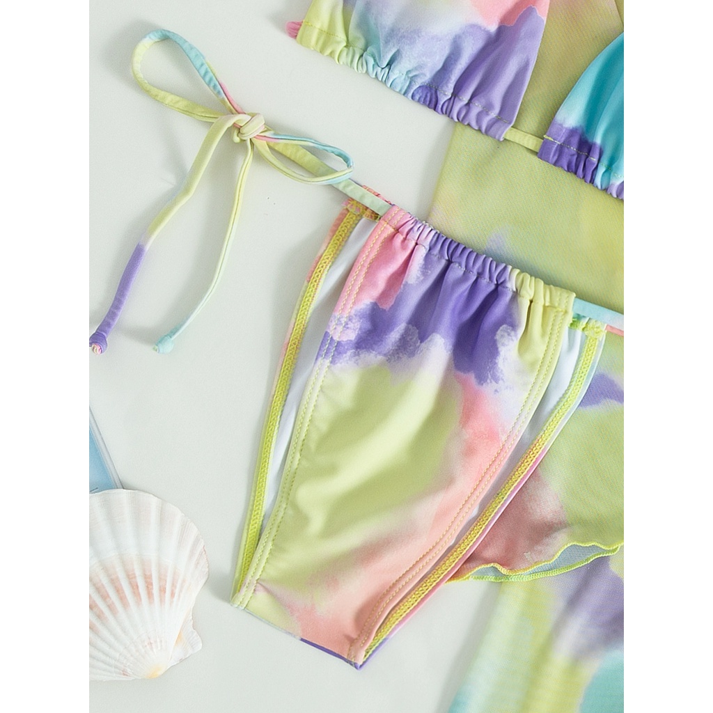 Bộ Đồ Bơi Bốn Mảnh Họa Tiết Màu Nhuộm Phong Cách Ins Gợi Cảm