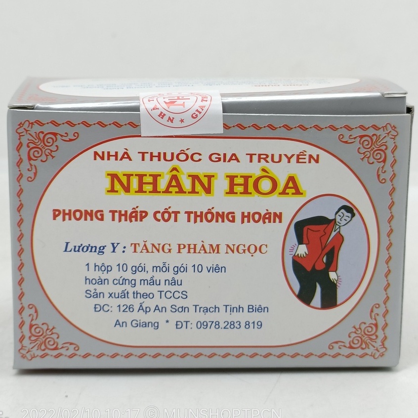 Phong thấp cốt thống hoàn Nhân Hòa, hỗ trợ sức khỏe cho người đau nhức cơ khớp, dây th