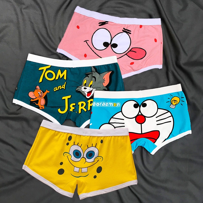 Quần Lót Boxer Cotton In Họa Tiết Hoạt Hình Spongebob Cho Nam