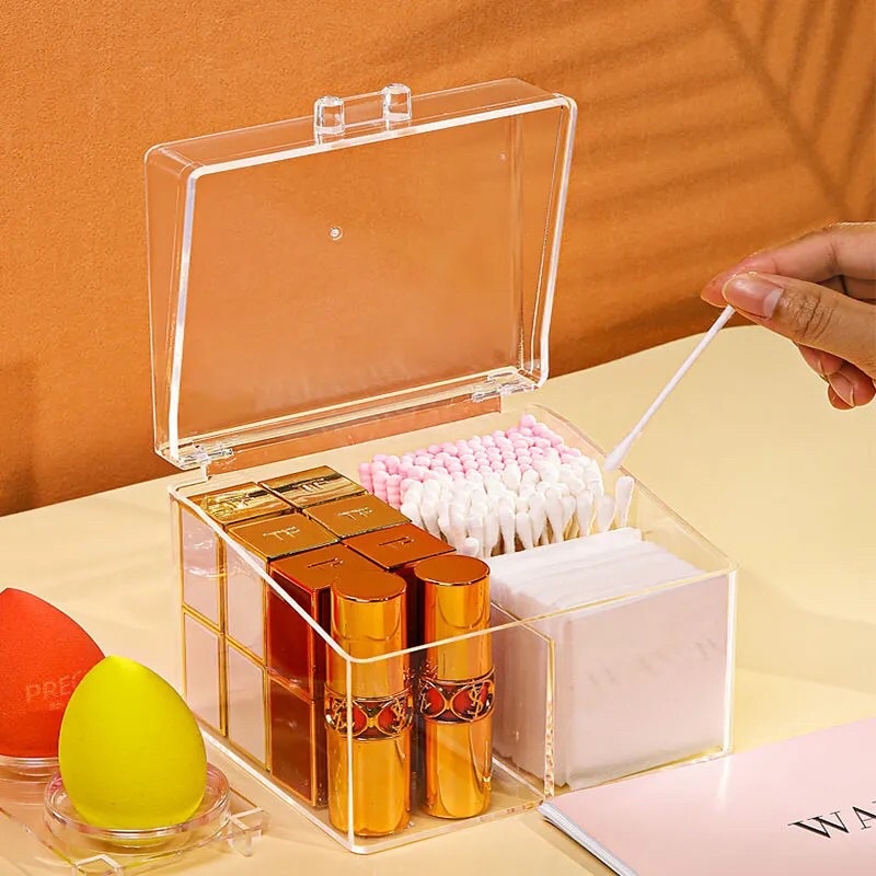Hộp mica đựng bông tẩy trang , tăm bông , mút