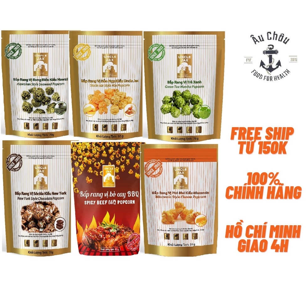 5 gói bắp rang bơ Uncle Jax American Popcorn đủ loại caramel, phô mai ít calo kiểu Mỹ gói khủng lồ