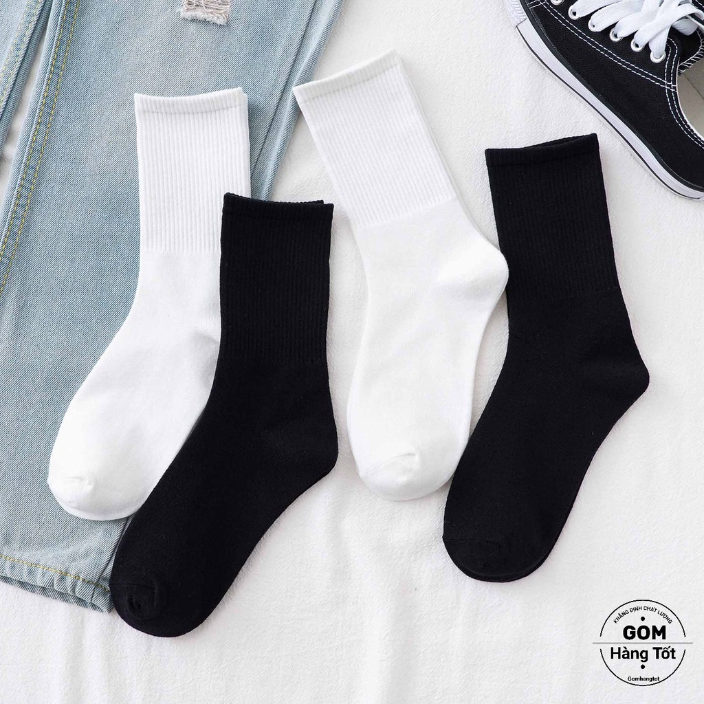 Tất vớ trơn cổ cao cotton, tất cao cổ nam nữ cổ gân tâm - LISU-TRONCAO-GANTAM