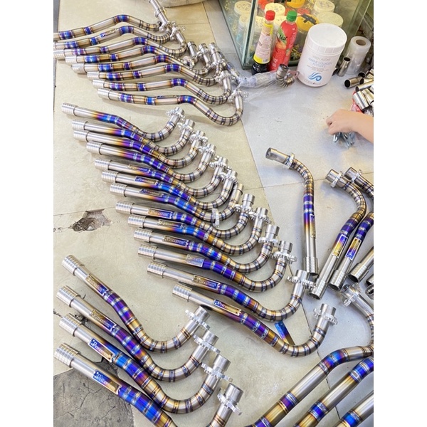 Cổ bô titan form thòng PTITANIUM combo khâu và đót cnc gắn honda wave zx nhỏ blade 2017 100 110 dream fu led future 125