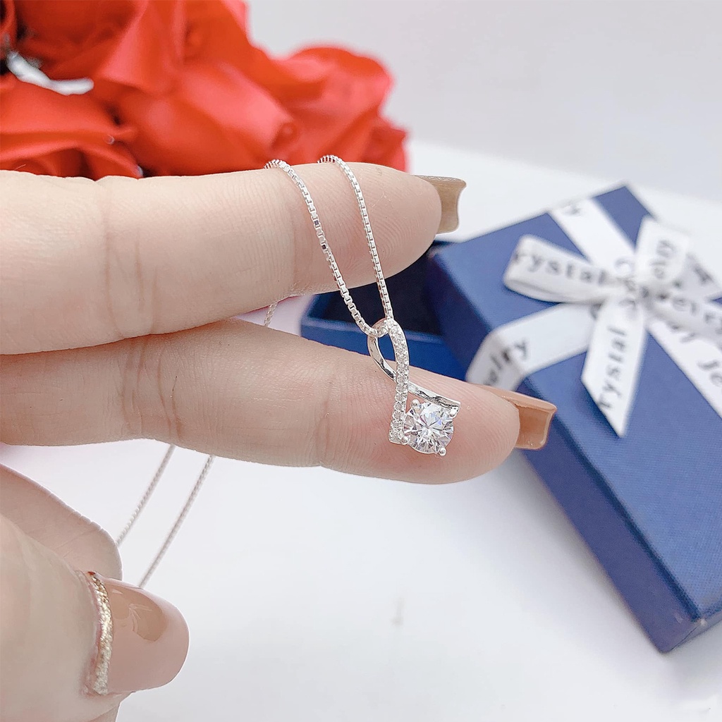 Dây chuyền bạc nữ PANSY hình giọt nước nạm đá lấp lánh - Vòng cổ bạc ta chuẩn cao cấp