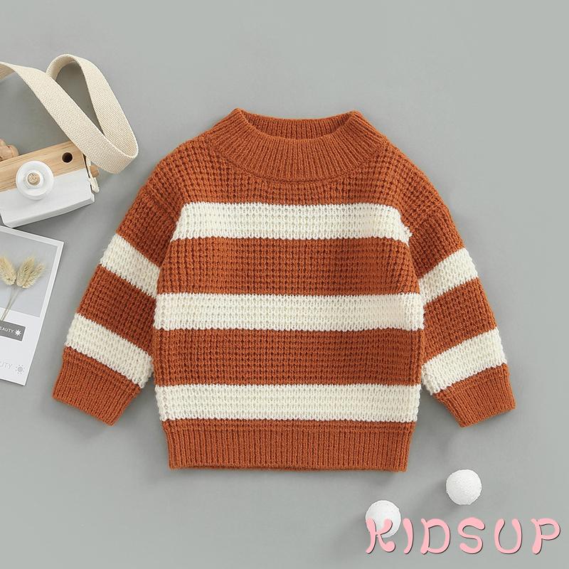 Áo Sweater Cổ Cao Họa Tiết Kẻ Sọc Màu Nâu Giữ Ấm Dành Cho Bé 0-6 Tuổi 1 Tuổi