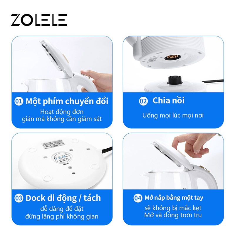 Bình đun siêu tốc  ZOLELE ZH101 dung tích lớn 2L-1500W - Hàng chính hãng