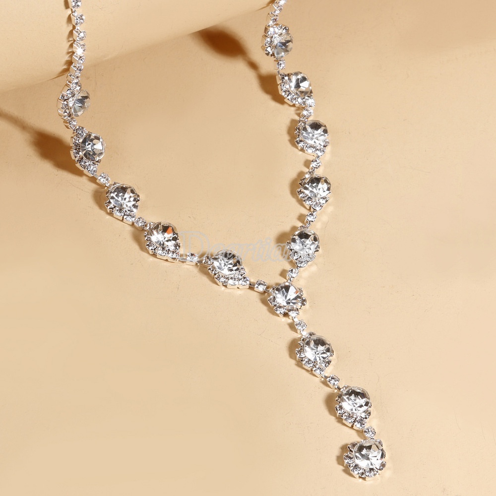 Bộ Vòng cổ + Bông Tai Đính Kim Cương Nhân Tạo Thời Trang