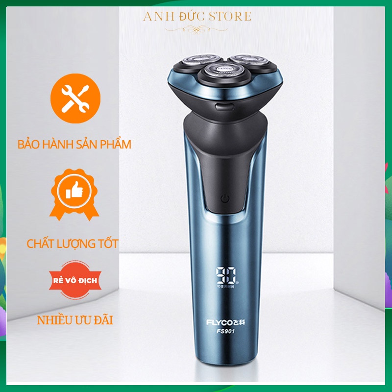 Máy cạo râu Flyco Fs901, 903 Mẫu mới lưỡi đa kép, cạo sát an toàn cho da sạc điện, máy khỏe, chống nước