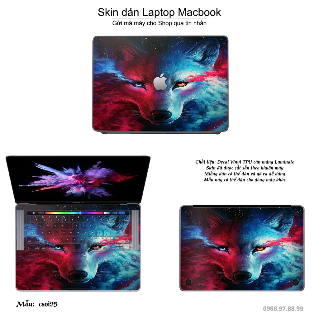 Skin dán Macbook mẫu sói tuyết (đã cắt sẵn, inbox mã máy cho shop)
