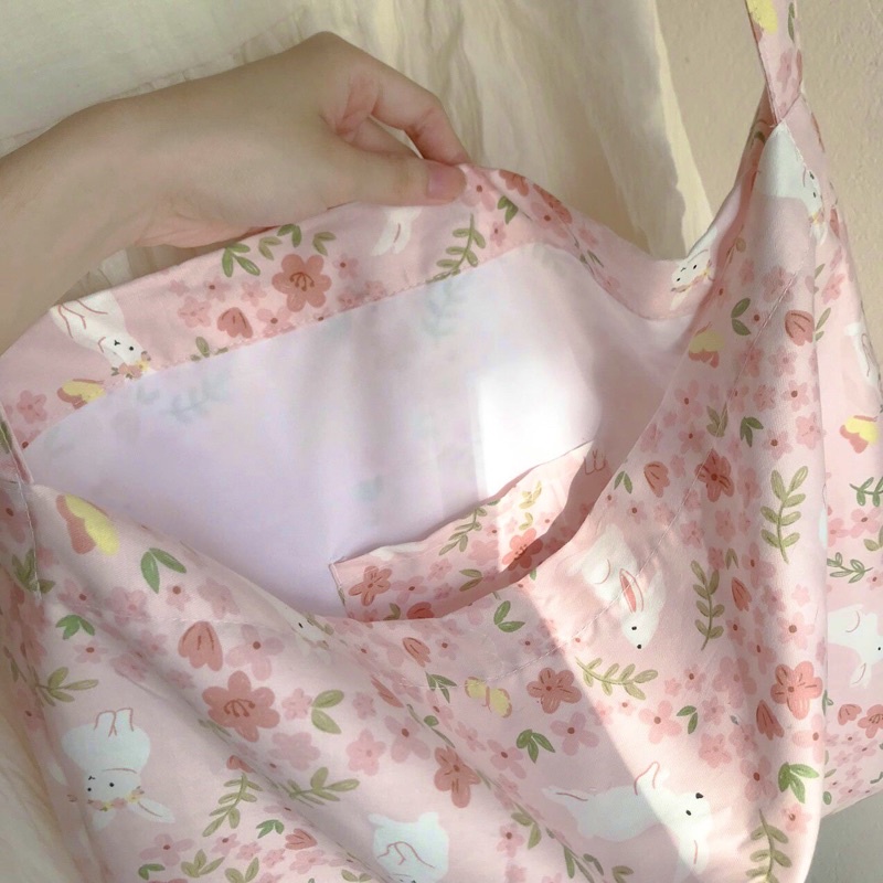 Túi đeo chéo tote, đeo vai, túi xách hoa nhí bigsize floral cỡ lớn màu hồng đáng yêu lolita - Baby Pastel