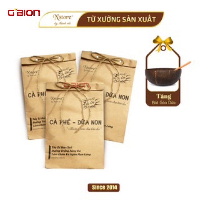 Combo 3/5 Gói Bột Cà Phê-Dừa Non 100gr tẩy da chết, giảm mụn lưng, ủ trắng body | Tặng bộ gáo dừa cao cấp , NPP GBION