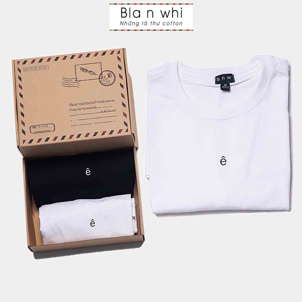 [Mã LT50 giảm 50K đơn 150K] Áo thun cotton chữ "ê" BNW dáng Unisex form rộng phông trơn 2 màu đen trắng cho nam và nữ