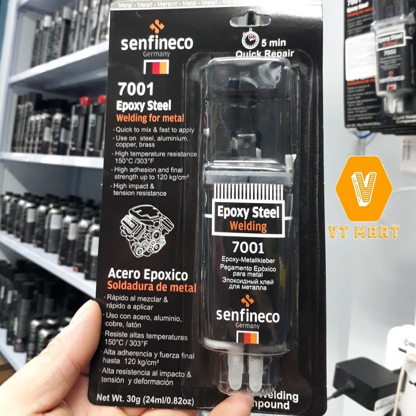 Keo dán kim loại 2 thành phần Epoxy Steel Senfineco 7001 25g Dán được nhôm, đồng thau, đồng, sắt, thiếc, chì và các hợp.